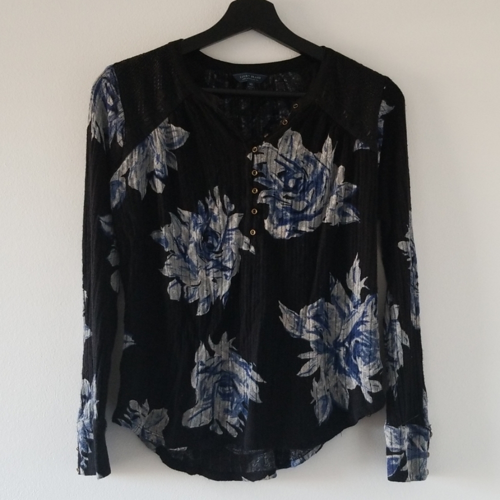 Lucky Brand Lace-Inset Henley Shirt
